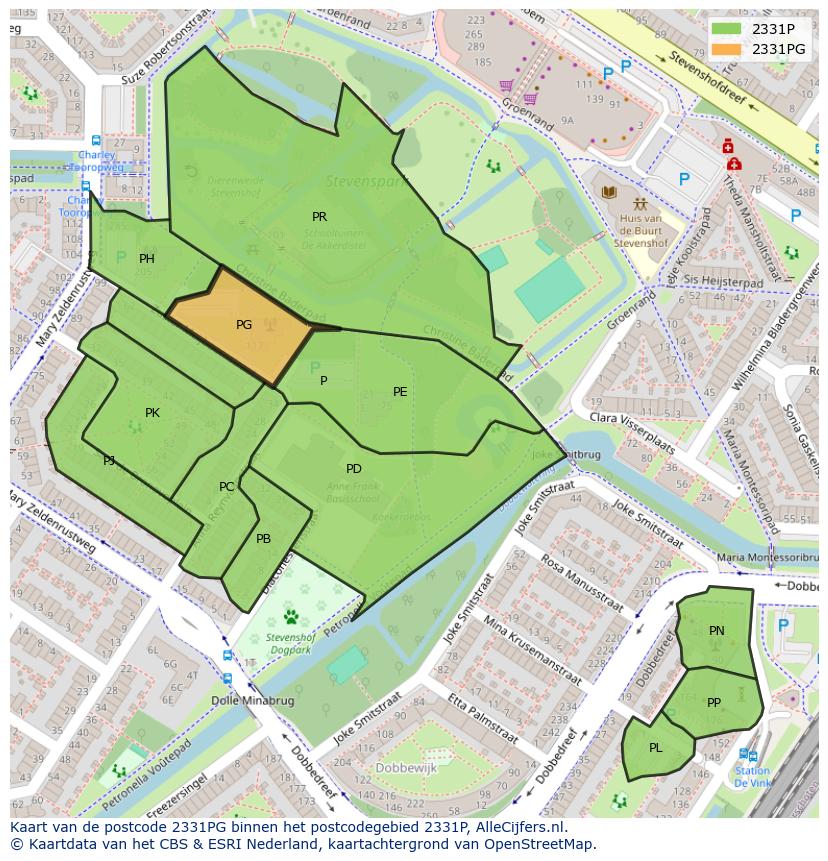 Afbeelding van het postcodegebied 2331 PG op de kaart.