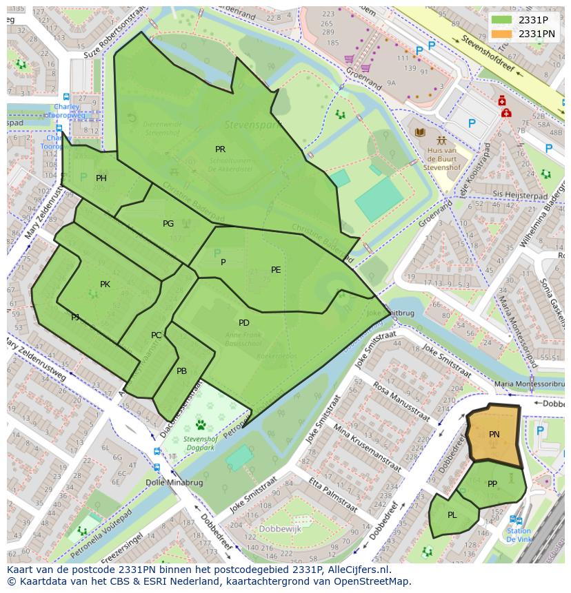 Afbeelding van het postcodegebied 2331 PN op de kaart.