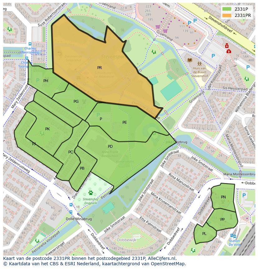 Afbeelding van het postcodegebied 2331 PR op de kaart.