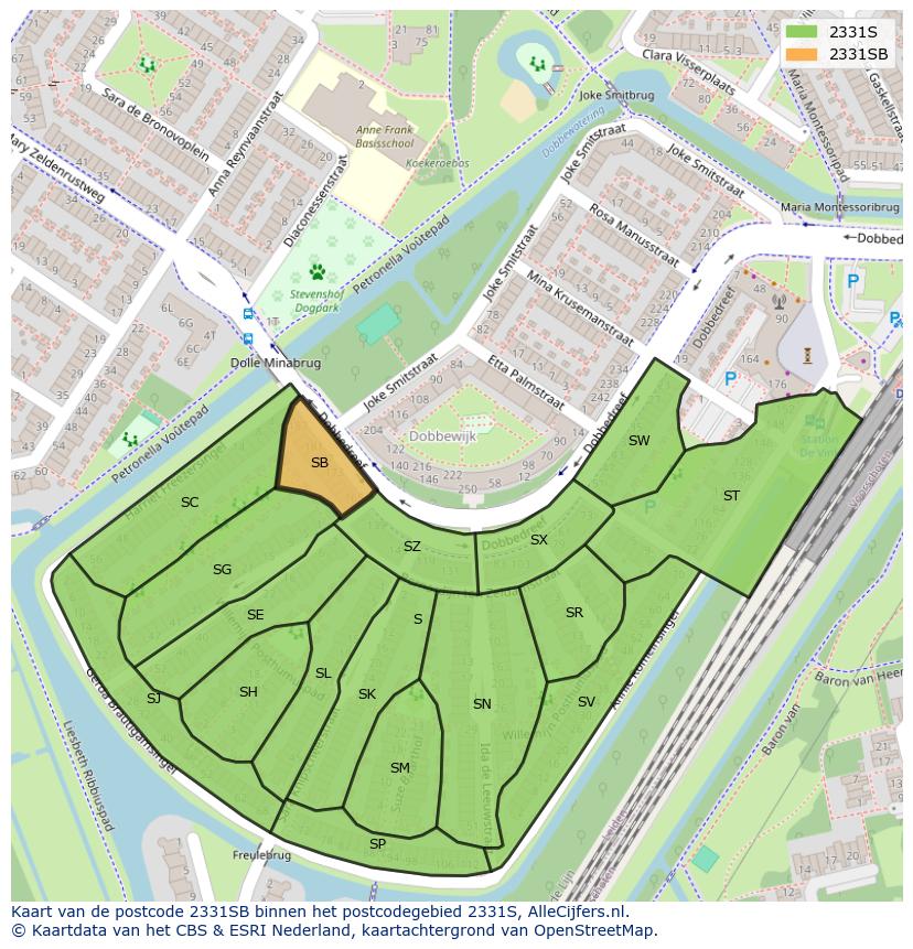 Afbeelding van het postcodegebied 2331 SB op de kaart.