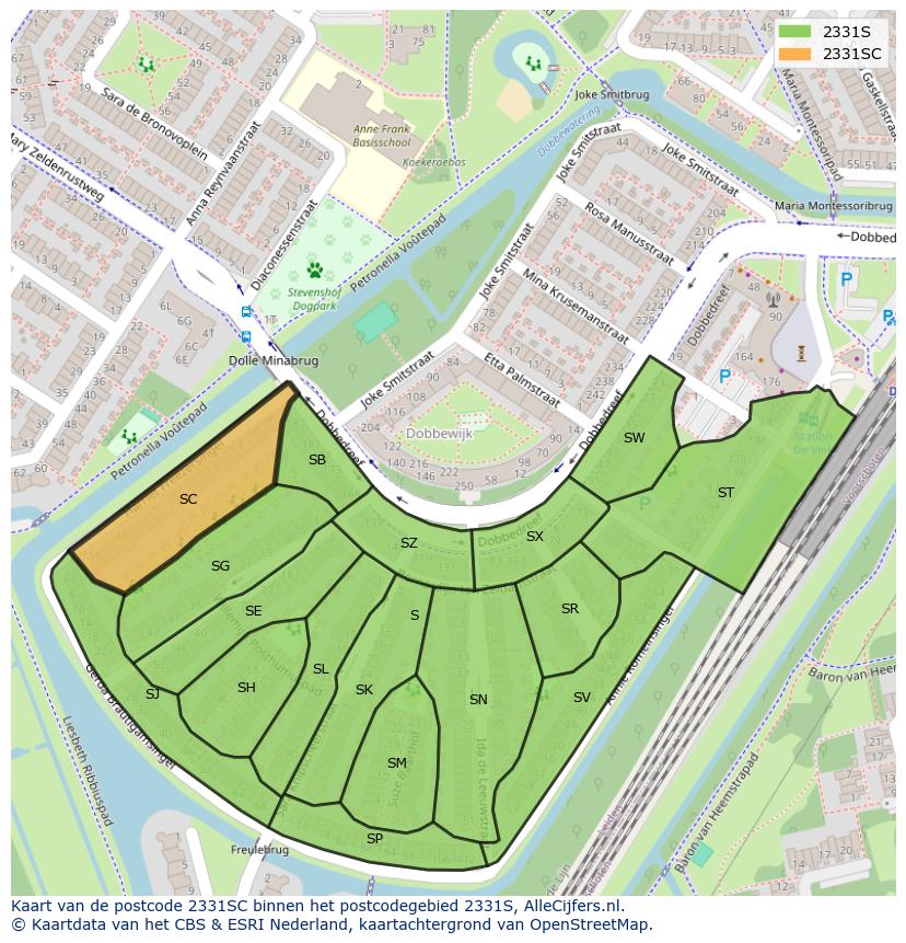 Afbeelding van het postcodegebied 2331 SC op de kaart.