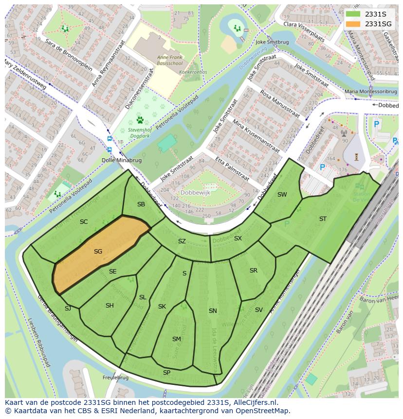 Afbeelding van het postcodegebied 2331 SG op de kaart.