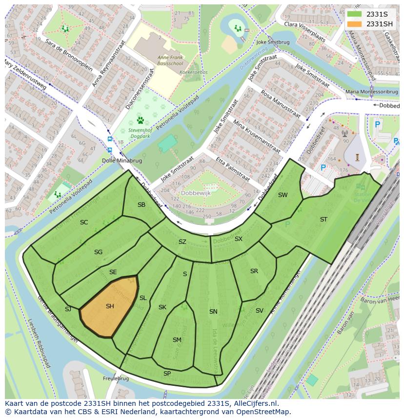 Afbeelding van het postcodegebied 2331 SH op de kaart.