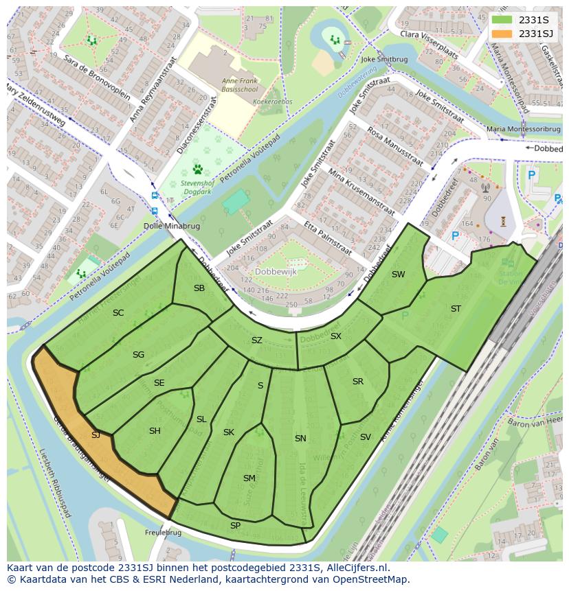 Afbeelding van het postcodegebied 2331 SJ op de kaart.