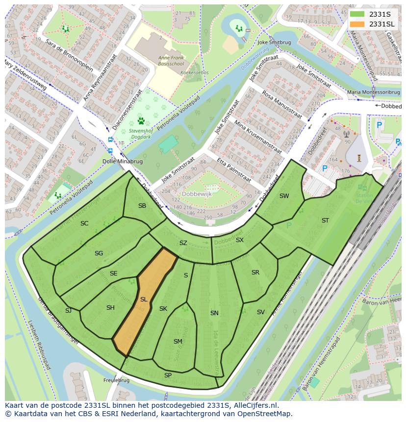 Afbeelding van het postcodegebied 2331 SL op de kaart.