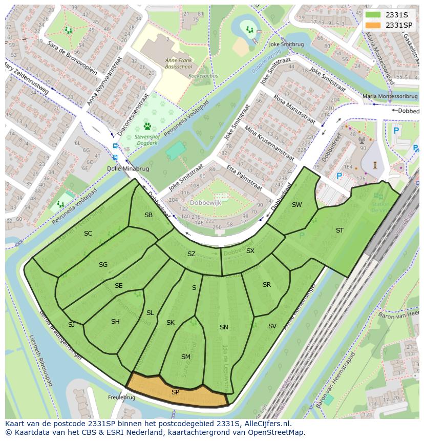 Afbeelding van het postcodegebied 2331 SP op de kaart.