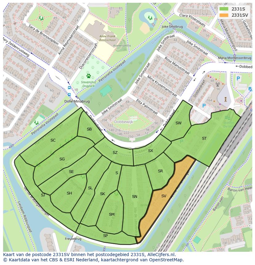 Afbeelding van het postcodegebied 2331 SV op de kaart.