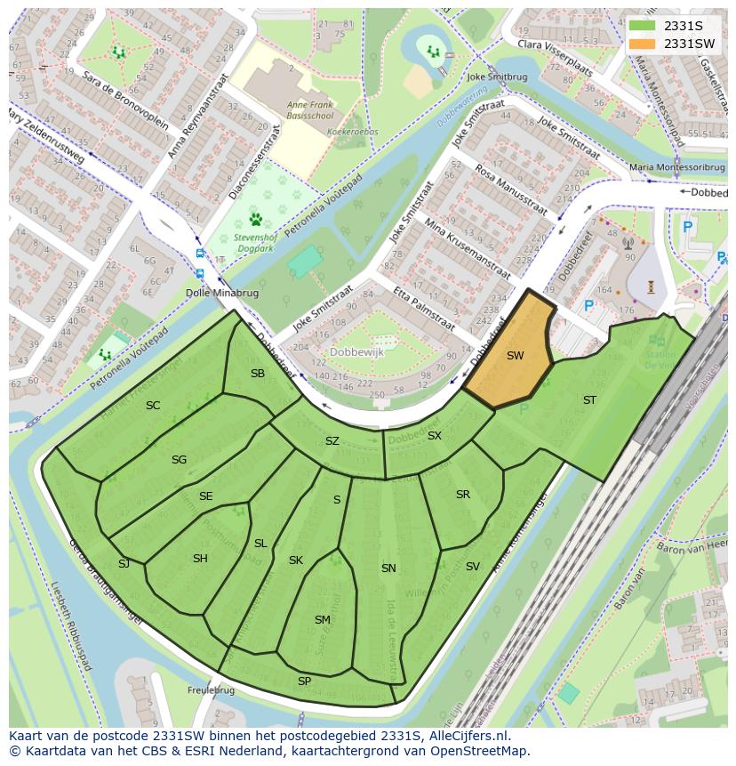 Afbeelding van het postcodegebied 2331 SW op de kaart.