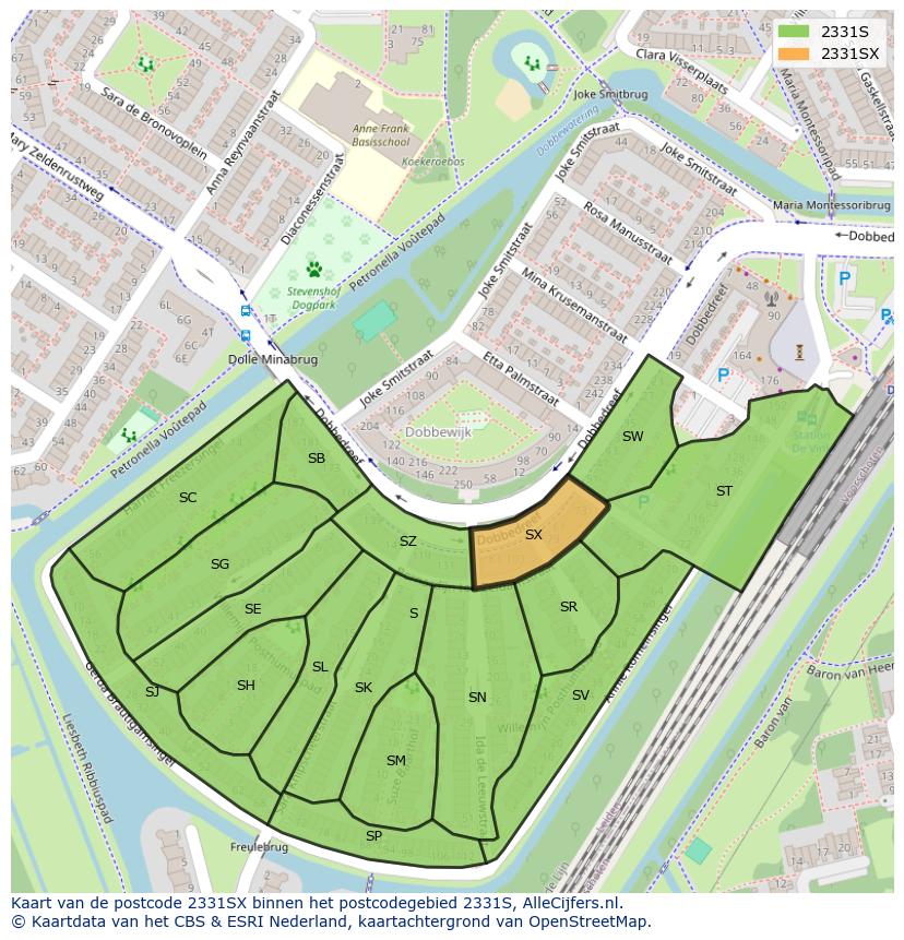 Afbeelding van het postcodegebied 2331 SX op de kaart.