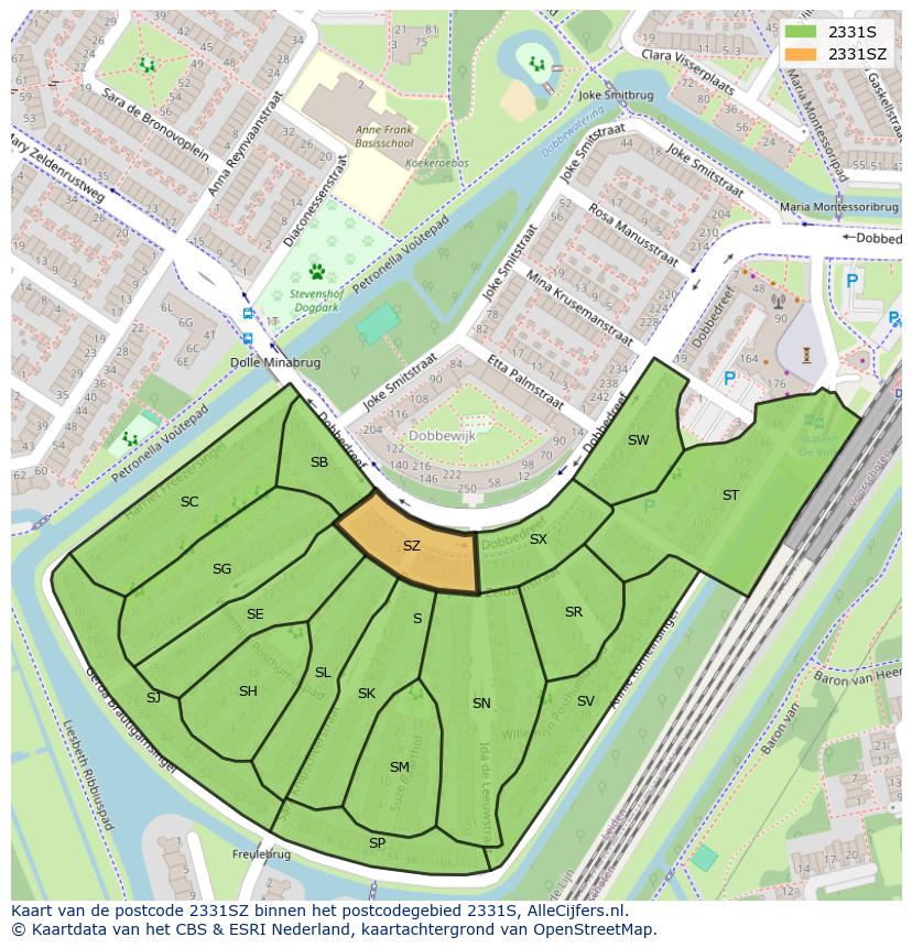 Afbeelding van het postcodegebied 2331 SZ op de kaart.