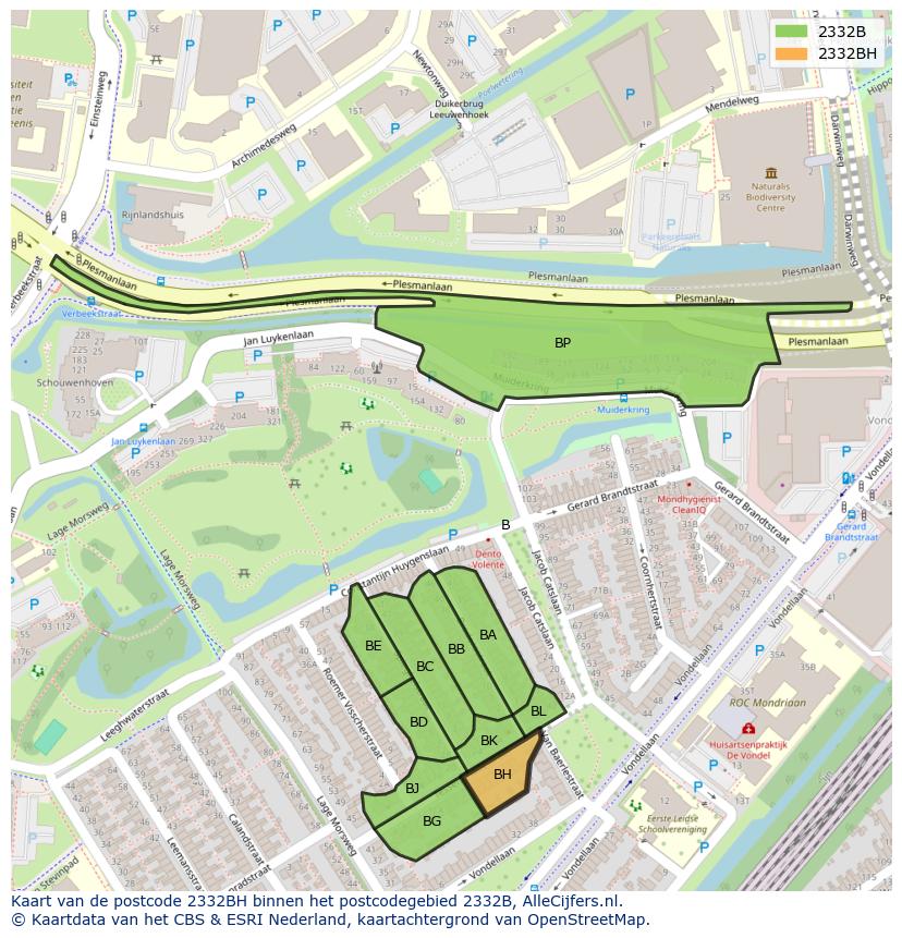 Afbeelding van het postcodegebied 2332 BH op de kaart.