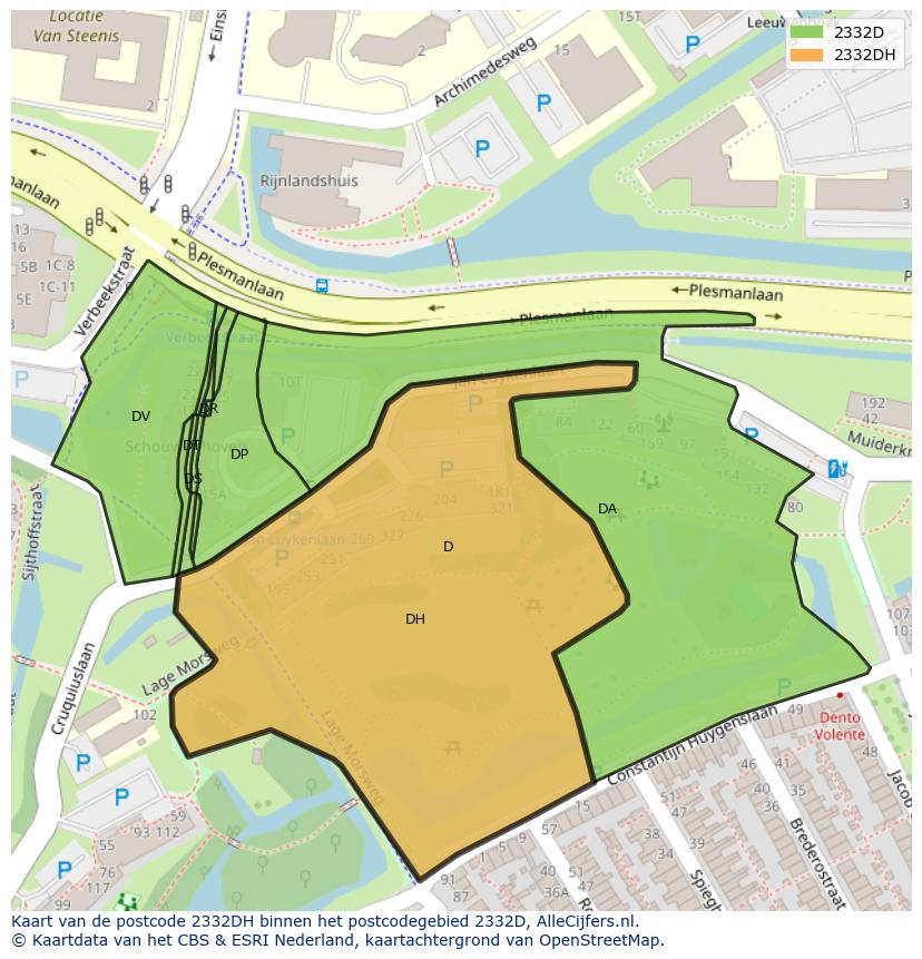 Afbeelding van het postcodegebied 2332 DH op de kaart.