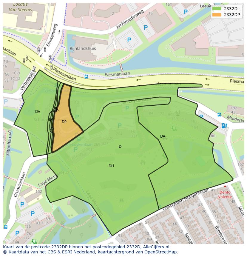 Afbeelding van het postcodegebied 2332 DP op de kaart.