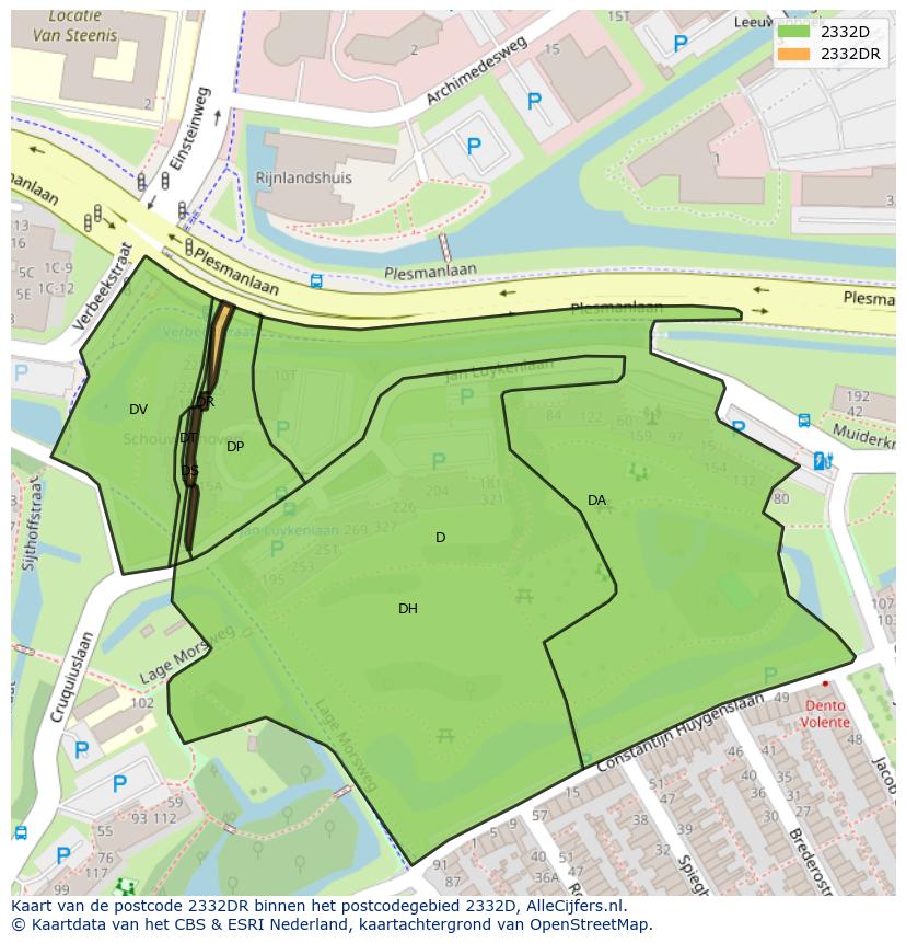 Afbeelding van het postcodegebied 2332 DR op de kaart.