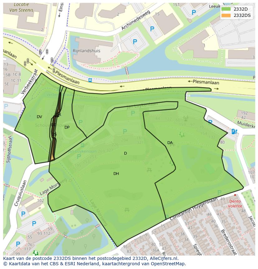 Afbeelding van het postcodegebied 2332 DS op de kaart.