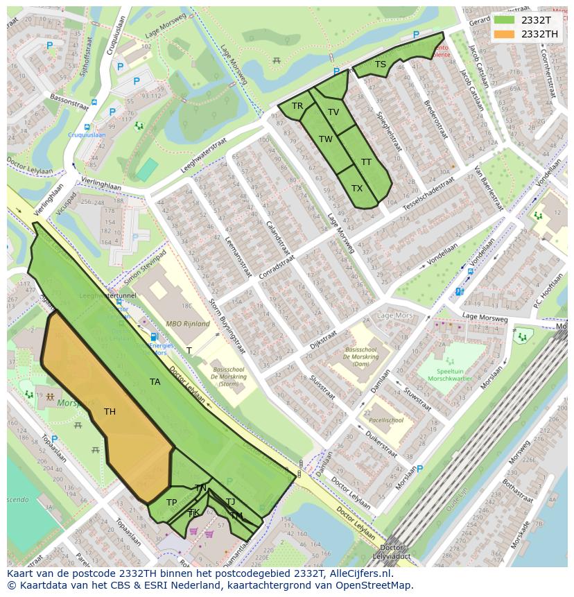 Afbeelding van het postcodegebied 2332 TH op de kaart.