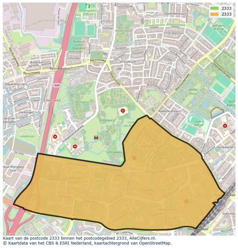 Afbeelding van het postcodegebied 2333 op de kaart.
