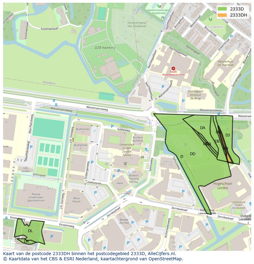 Afbeelding van het postcodegebied 2333 DH op de kaart.