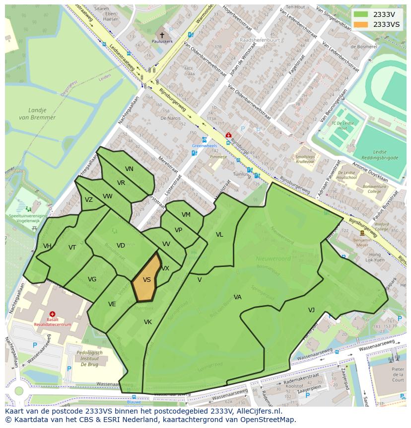 Afbeelding van het postcodegebied 2333 VS op de kaart.