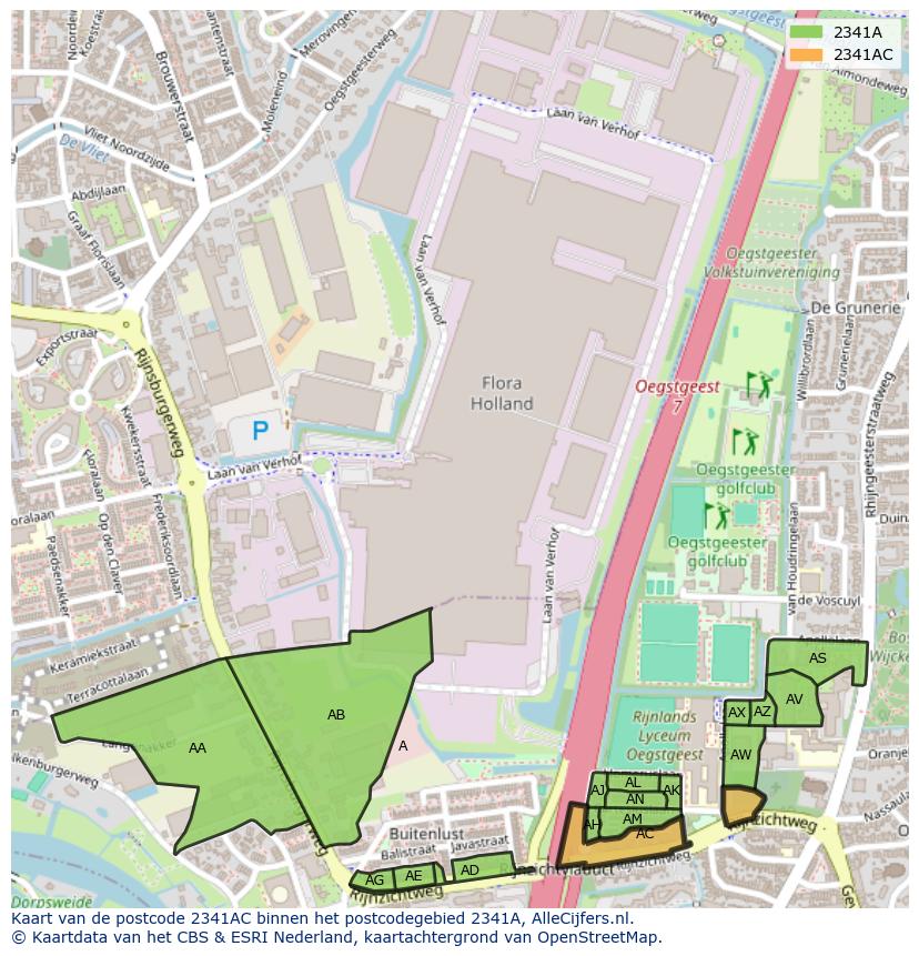 Afbeelding van het postcodegebied 2341 AC op de kaart.