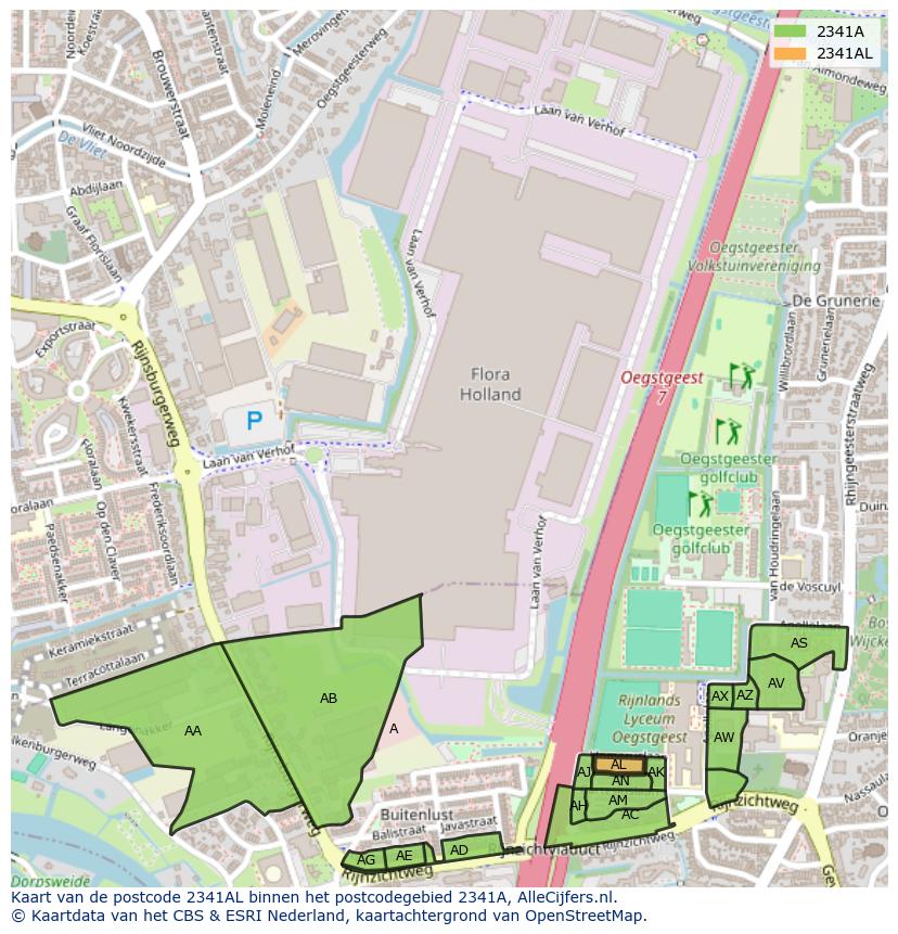 Afbeelding van het postcodegebied 2341 AL op de kaart.