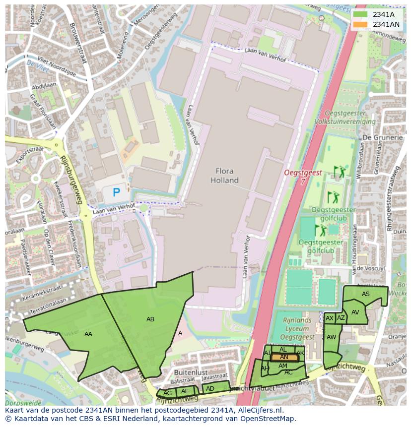 Afbeelding van het postcodegebied 2341 AN op de kaart.