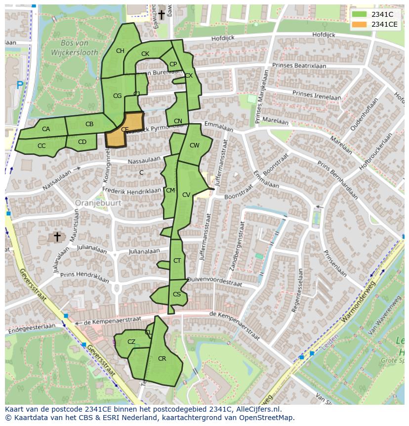 Afbeelding van het postcodegebied 2341 CE op de kaart.