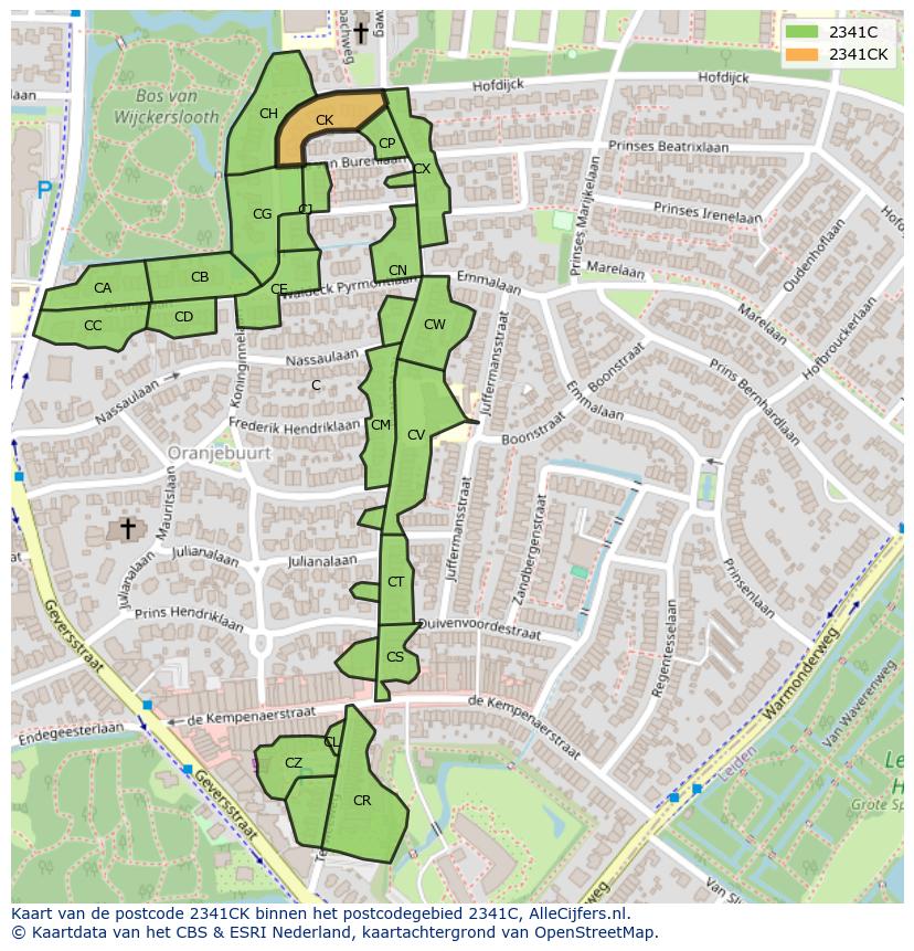 Afbeelding van het postcodegebied 2341 CK op de kaart.