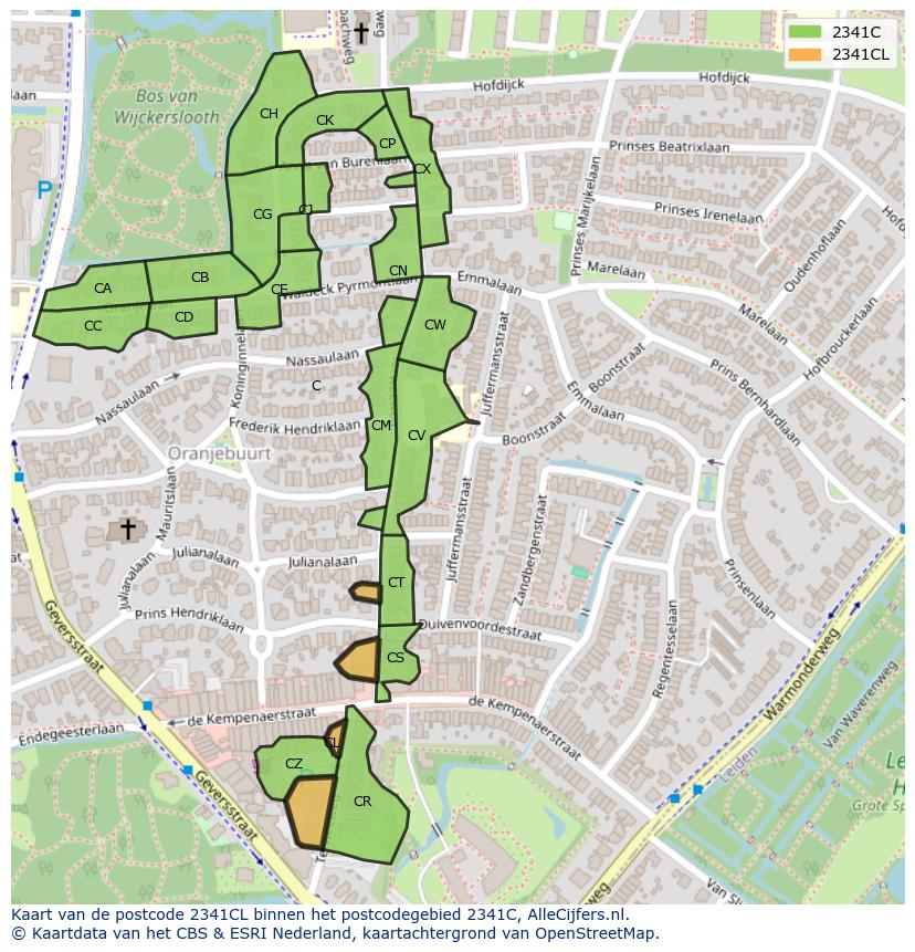 Afbeelding van het postcodegebied 2341 CL op de kaart.