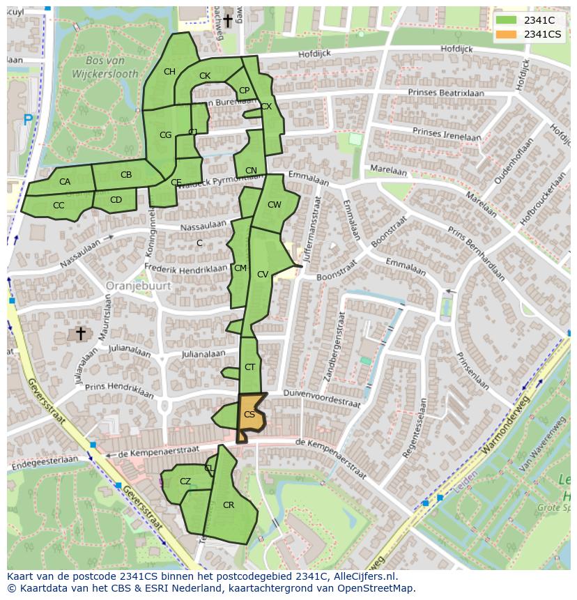 Afbeelding van het postcodegebied 2341 CS op de kaart.