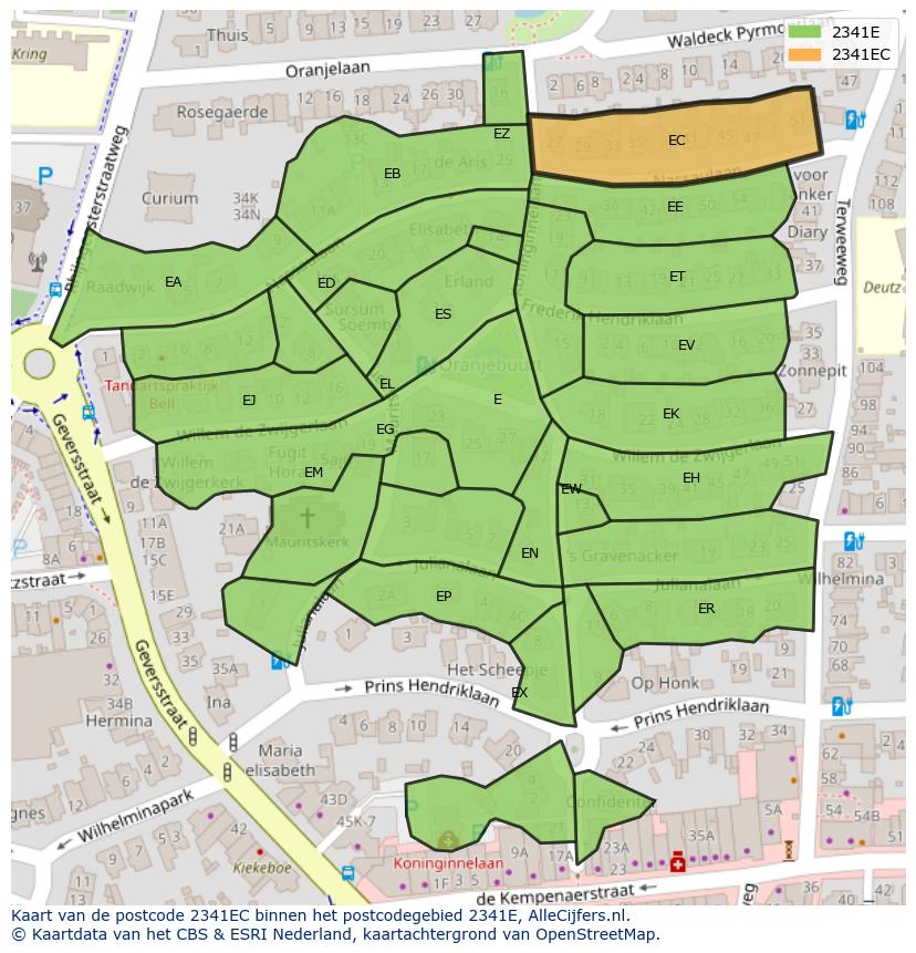 Afbeelding van het postcodegebied 2341 EC op de kaart.