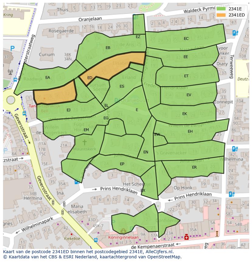 Afbeelding van het postcodegebied 2341 ED op de kaart.