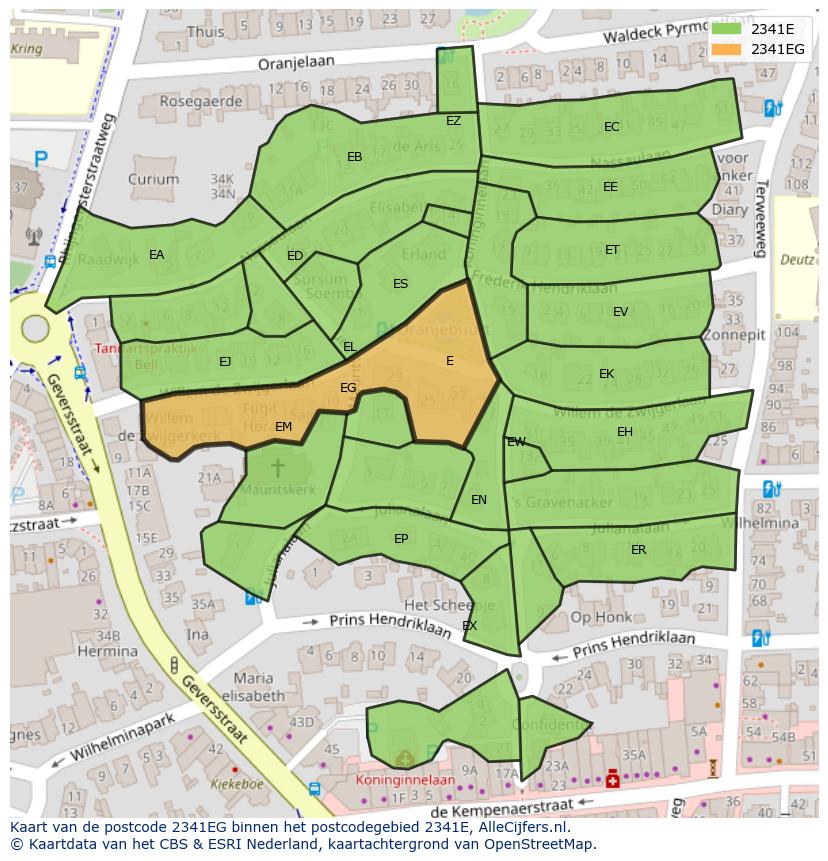 Afbeelding van het postcodegebied 2341 EG op de kaart.