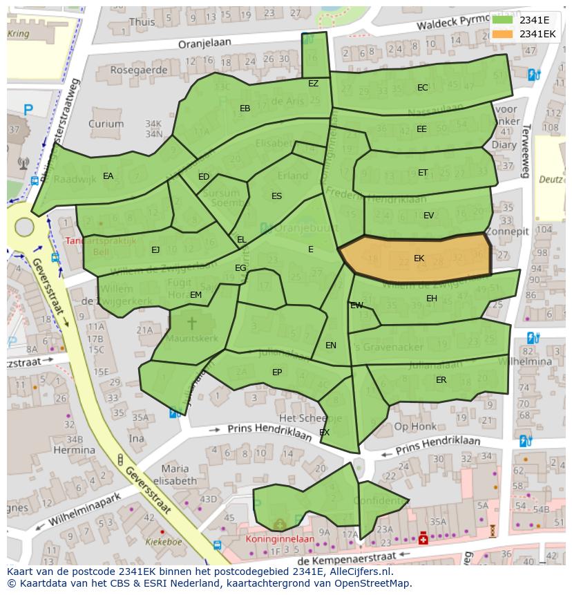 Afbeelding van het postcodegebied 2341 EK op de kaart.