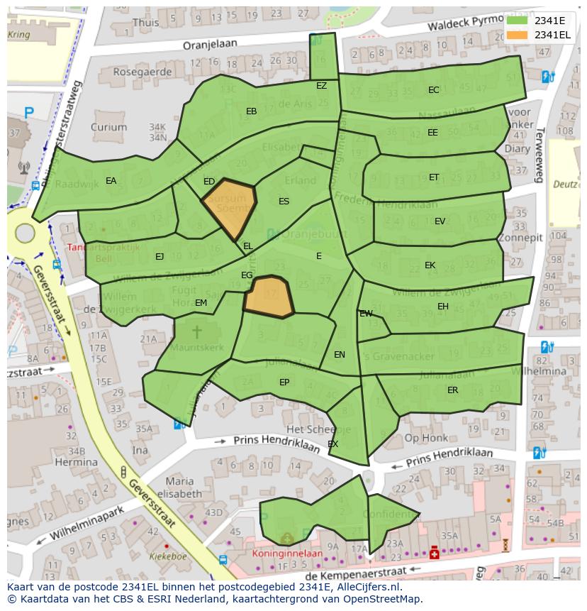 Afbeelding van het postcodegebied 2341 EL op de kaart.