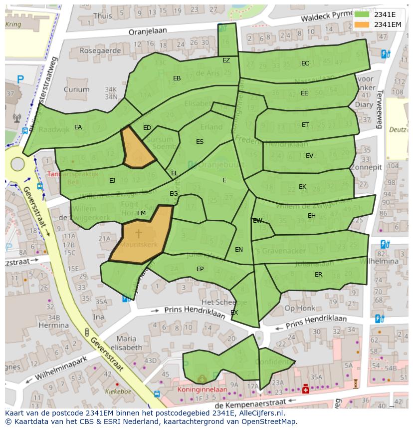 Afbeelding van het postcodegebied 2341 EM op de kaart.