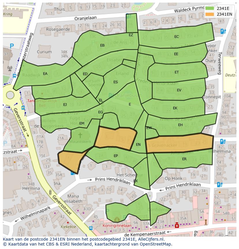 Afbeelding van het postcodegebied 2341 EN op de kaart.