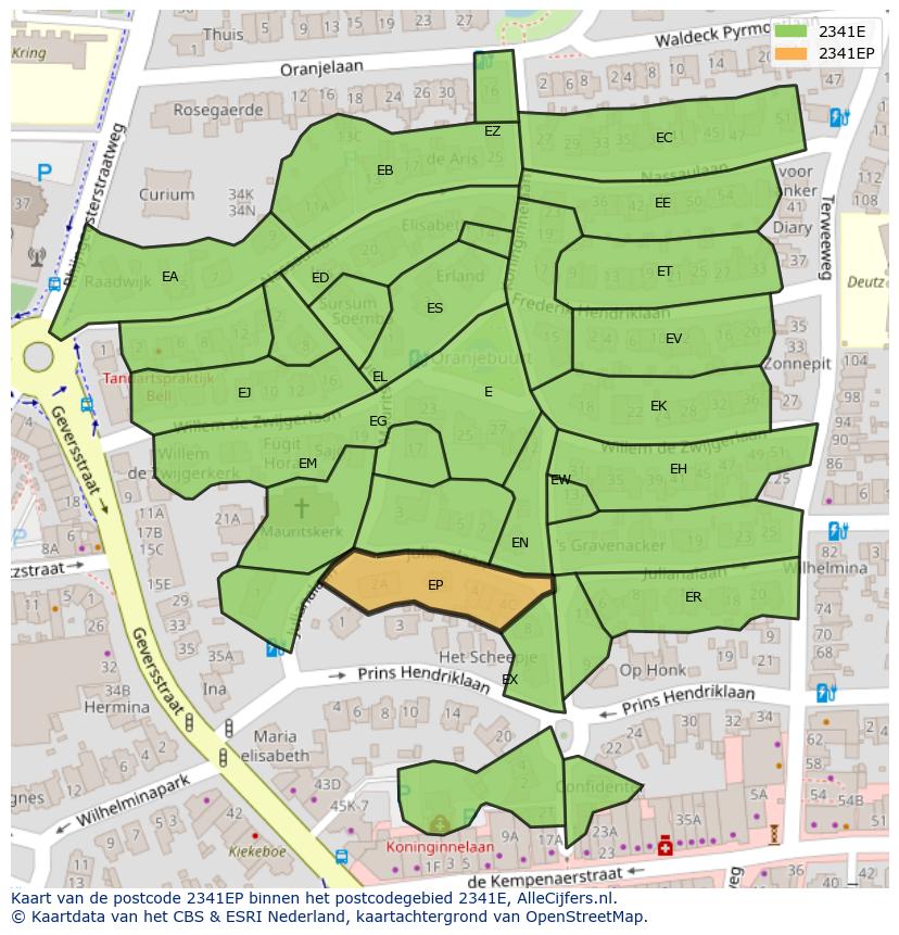 Afbeelding van het postcodegebied 2341 EP op de kaart.