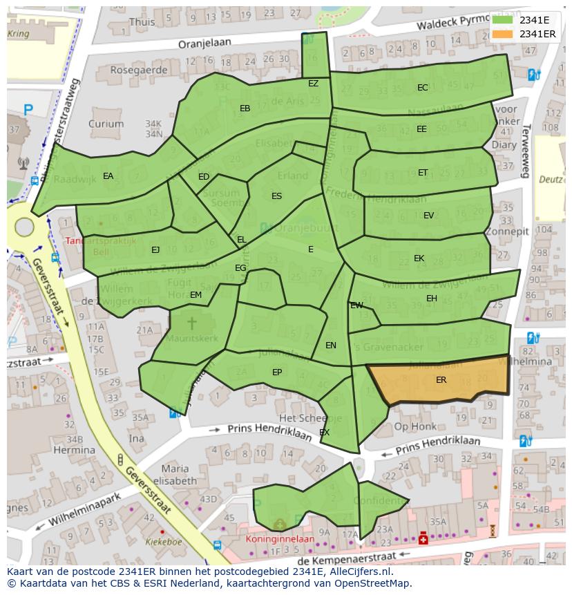 Afbeelding van het postcodegebied 2341 ER op de kaart.