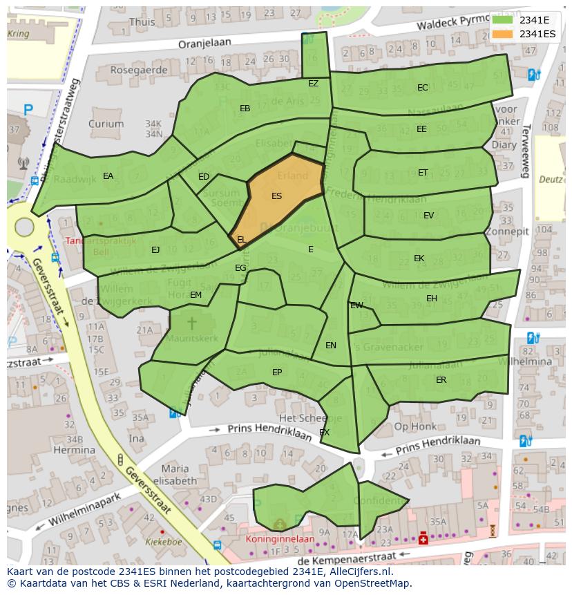 Afbeelding van het postcodegebied 2341 ES op de kaart.