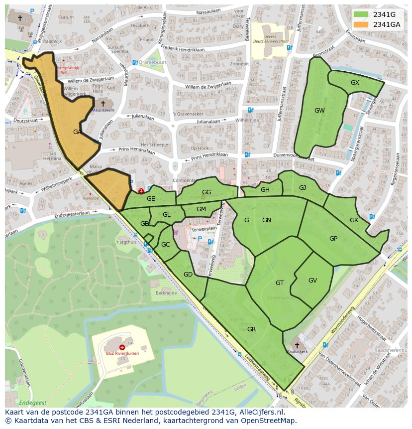 Afbeelding van het postcodegebied 2341 GA op de kaart.