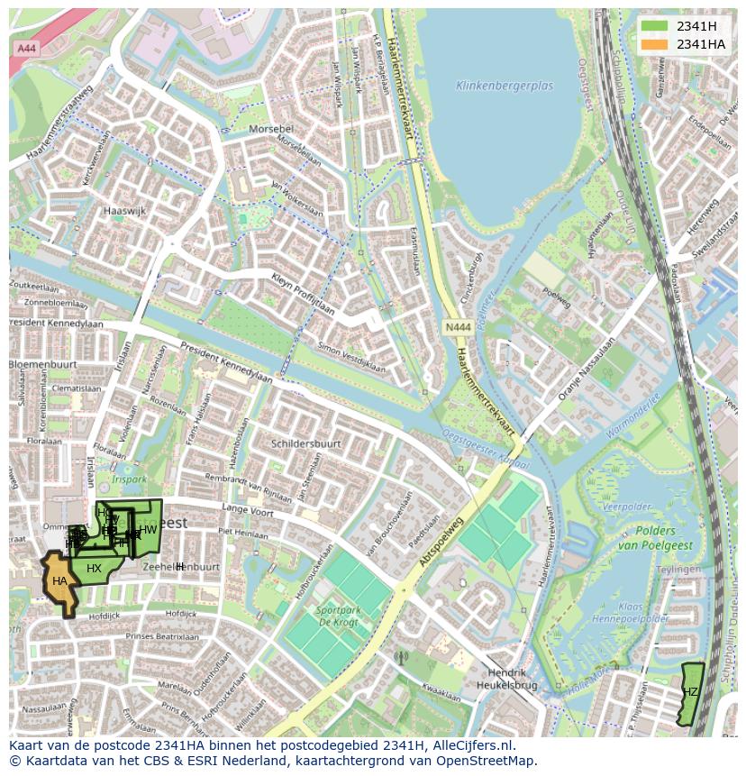 Afbeelding van het postcodegebied 2341 HA op de kaart.