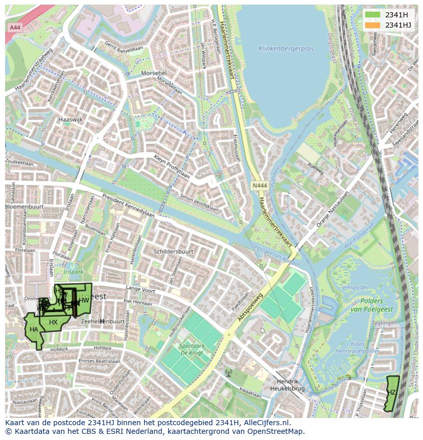 Afbeelding van het postcodegebied 2341 HJ op de kaart.
