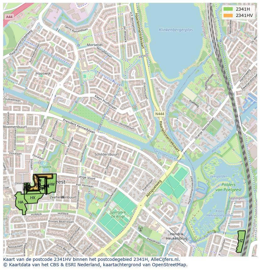 Afbeelding van het postcodegebied 2341 HV op de kaart.