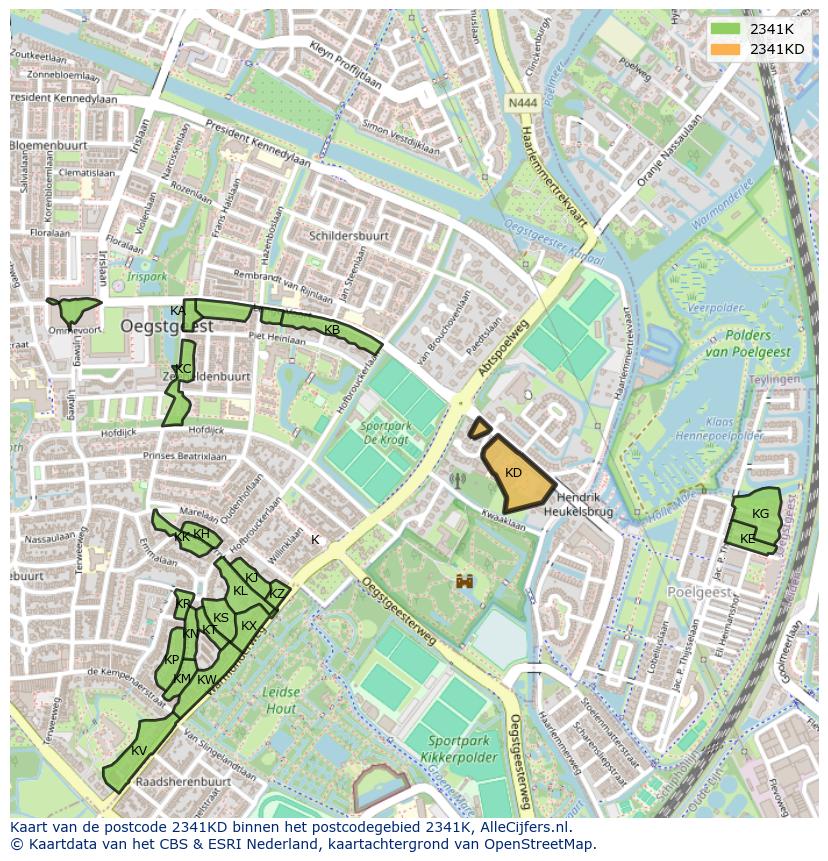 Afbeelding van het postcodegebied 2341 KD op de kaart.