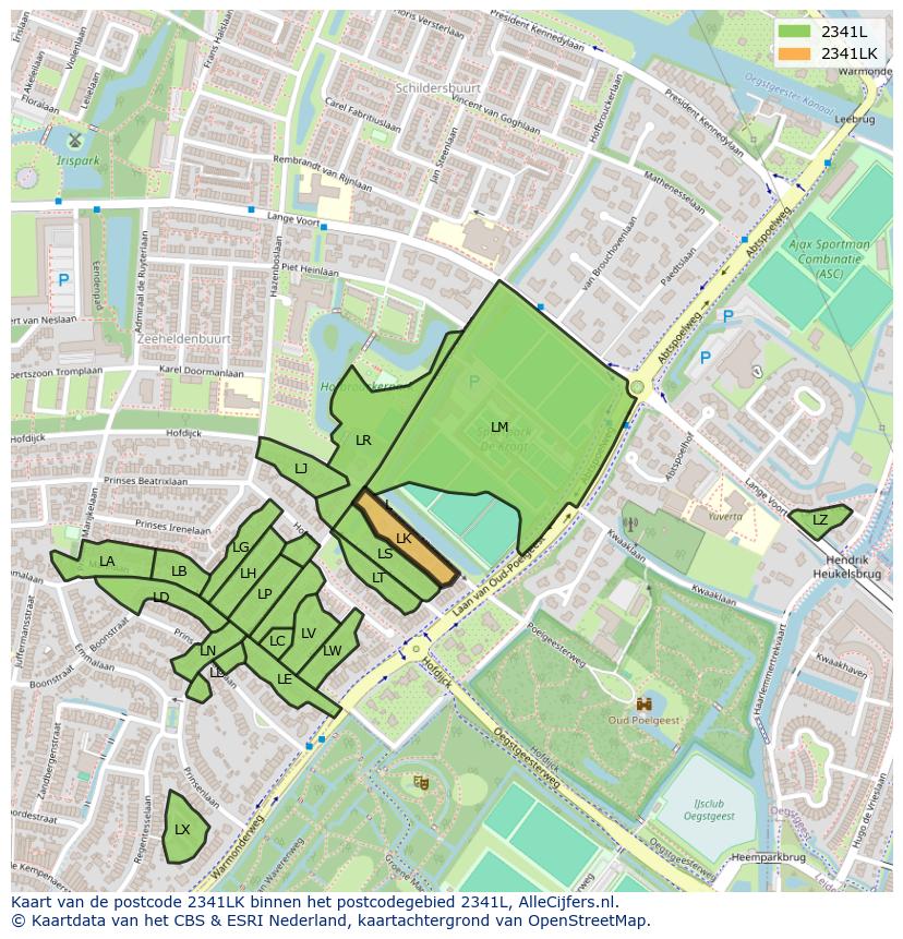 Afbeelding van het postcodegebied 2341 LK op de kaart.