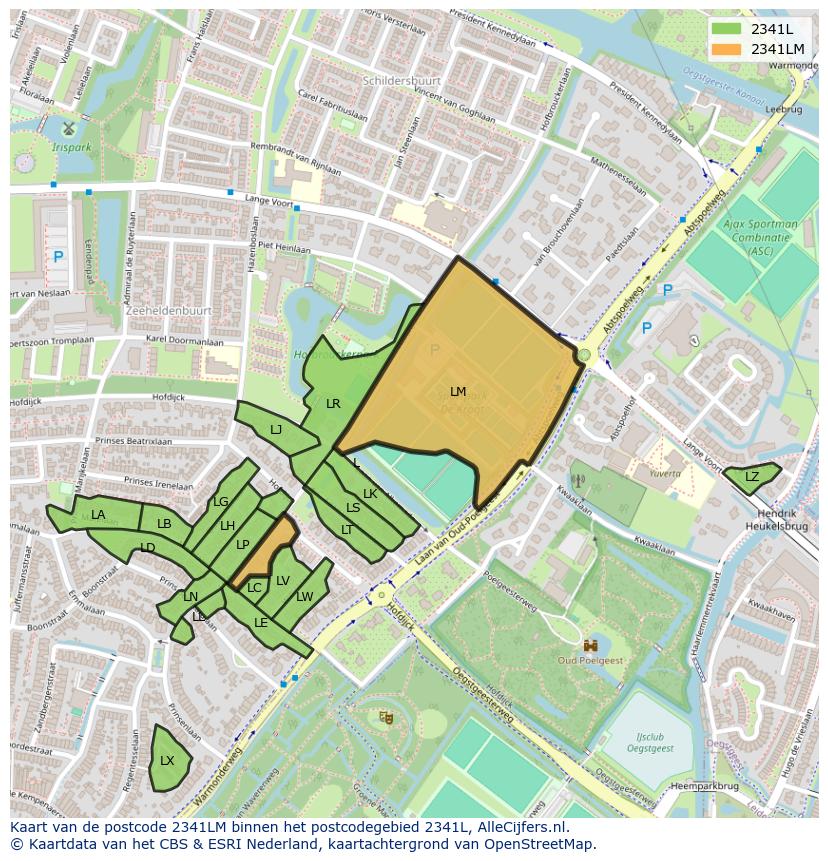 Afbeelding van het postcodegebied 2341 LM op de kaart.