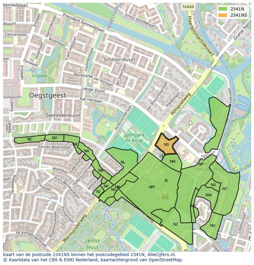 Afbeelding van het postcodegebied 2341 NS op de kaart.