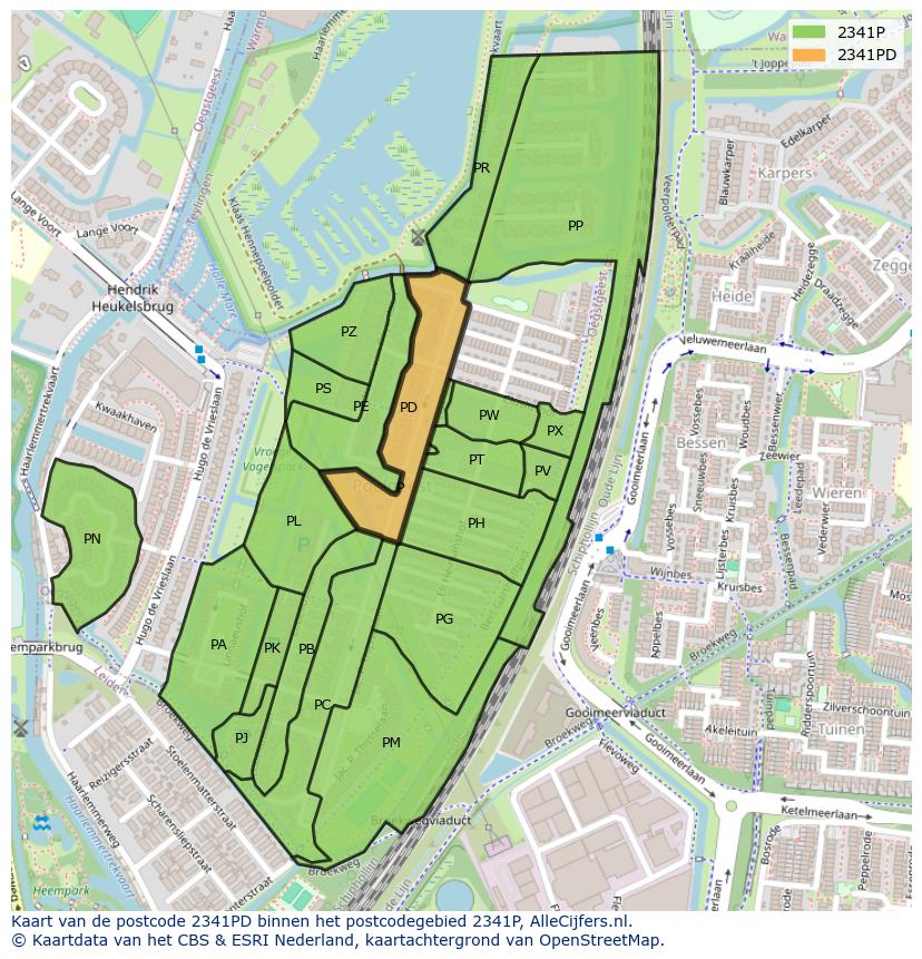 Afbeelding van het postcodegebied 2341 PD op de kaart.