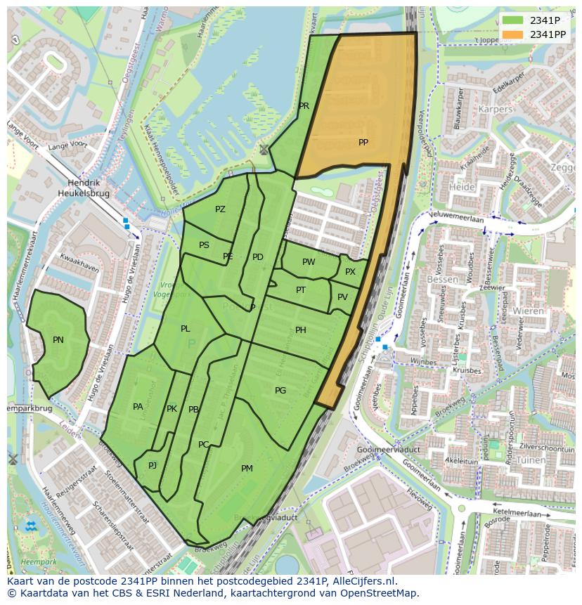 Afbeelding van het postcodegebied 2341 PP op de kaart.